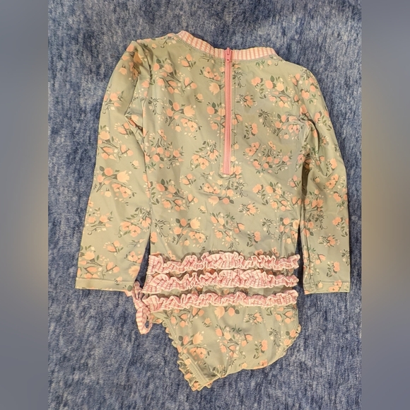 Ruffle Butts Floral Long Sleeve Swimsuit - Green and Pink - Picture 2 of 3